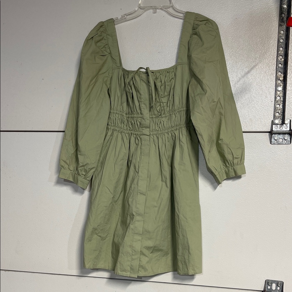 J CREW WOMENS CINCHED WAIST COTTON POPLIN DRESS GREEN 12 PETITE BG485 - Picture 3 of 9